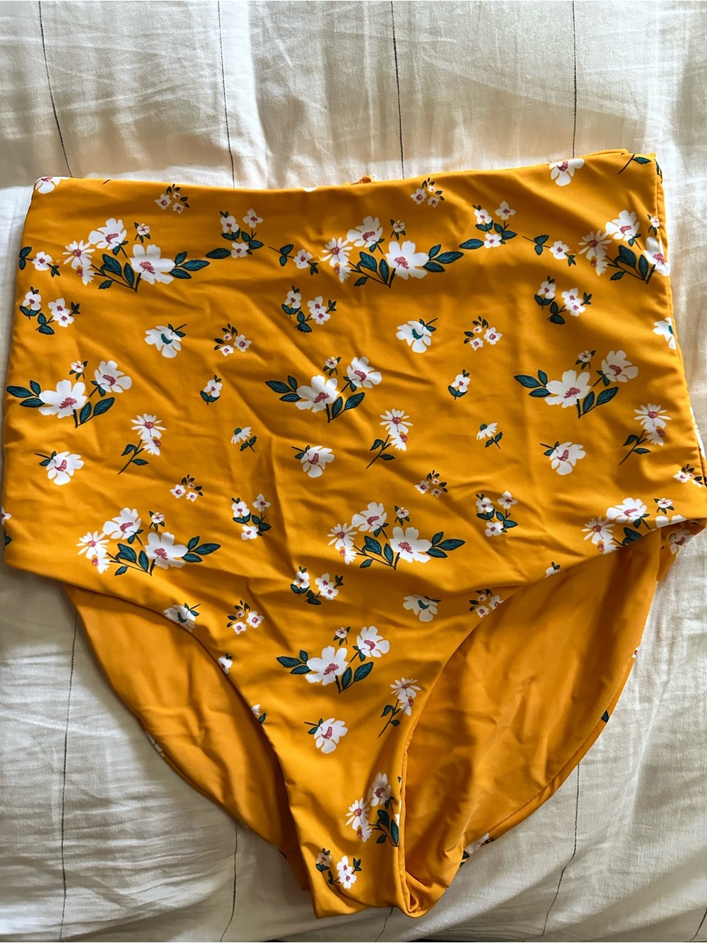 High-Waist Floral Bikini Bottoms in Mustard Yellow